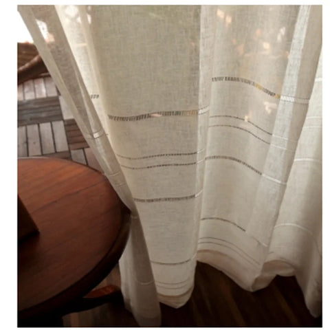 Modern white hollow striped curtain yarn for living room curtains balcony bay window bedroom gauze blinds curtain Custom size