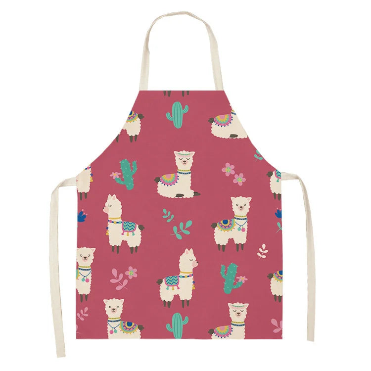 Alpaca Llama Cactus Printed Cotton Linen Sleeveless Aprons Kitchen Women Pinafore Home Cooking Baking Waist Bib Fartuchy Tablier