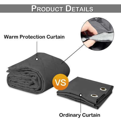 Quilted Blackout Curtains Heavy Duty Noise Reducing Thermal Insulated Drapes Liner Anti-cold Rod Pocket for Living Room Bedroom