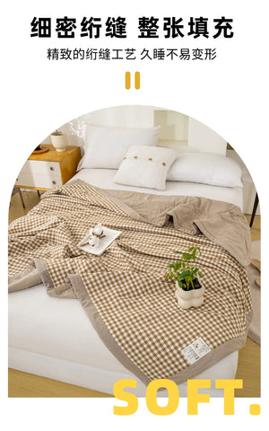 Japanese-style Plaid Summer Blanket 100% Cotton Skin Friendly Quilted Queen Quilt 220*240 Breathable King Size Duvet Comforter