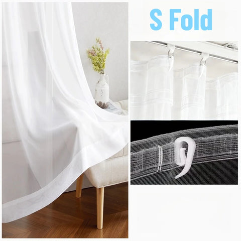 S Fold White Tulle Wavy Curtains Chiffon Sheer Curtains for Living Room Bedroom Dining Voile High Quality Luxury Decoration 1PC
