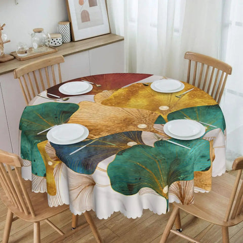 Custom Round Ginkgo Leaf Tablecloth 60 inches Kitchen Dinning Table Cloth Spillproof Table Covers