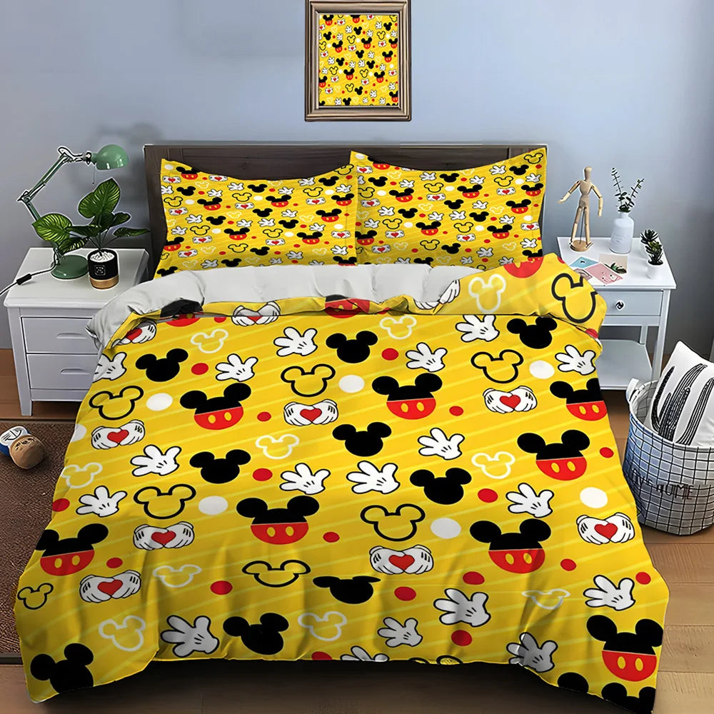 3PC Disney Mickey Mouse Printed Bedding Set Duvet Cover Anime Quilt Adult Kids Birthday Gift Full Size Bedding Set Luxury Gifts