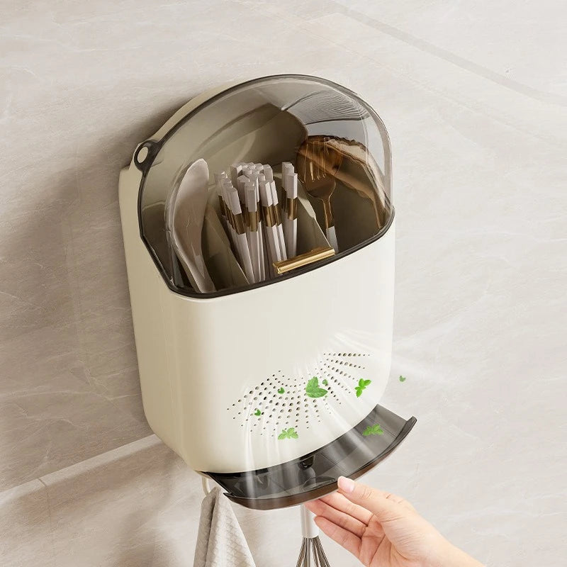 Chopstick Storage Box Wall Mounted Household Kitchen Organizer Lid Rack Dish Drying Rack Utensil Holder for Home Accessories