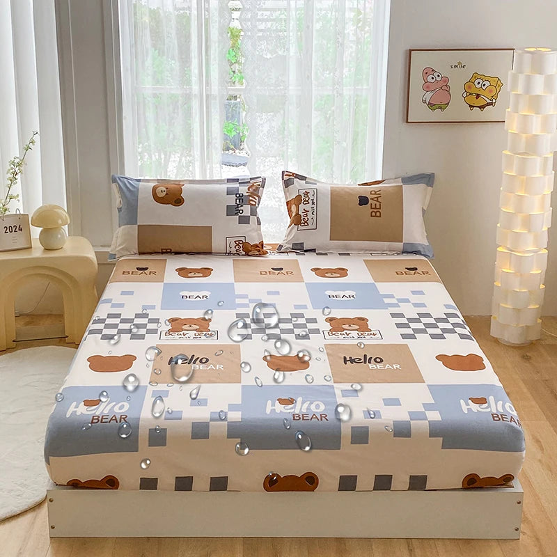 1pc Waterproof Fitted Bed Sheets Cartoon Style Single Bed Cover for Kids Queen/King sabanas cama matrimonial(without pillowcase)