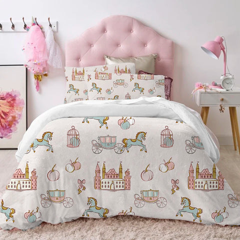 Modern Lovely Princess Kids Bedding Set Twin Size Microfiber Cartoon Unicorn Swan Ballet Girl Print Duvet Cover With Pillowcases