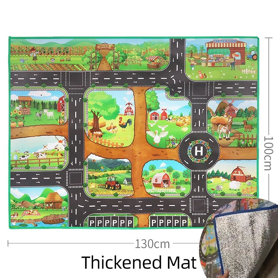 100x130 Kids Playmat Farm Road Portable Map Baby Educational Rugs Toddler Dinosaur Waterproof Play Mat Crawling Non-Toxic Carpet