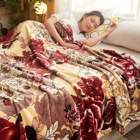 Thin Blanket for Summer Soft Coral Fleece Flannel Blanket for Beds Flower Printed Plaids for Bed Single/Queen/King Size Blanket