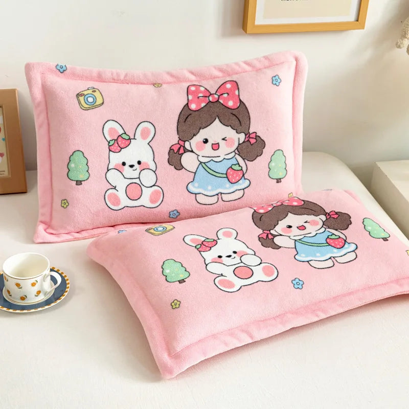 Kids Thick Warm Winter Pillowcase ,Velvet Flannel Skin-Friendly Pillowshams,Fluffy Fabric Pillow Covers Super Soft Home Textiles