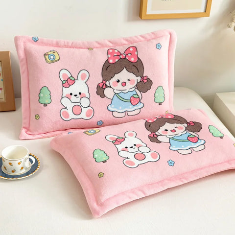 Kids Thick Warm Winter Pillowcase ,Velvet Flannel Skin-Friendly Pillowshams,Fluffy Fabric Pillow Covers Super Soft Home Textiles