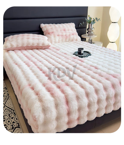 Luxury Faux Rabbit Plush Fitted Sheet with Deep Pocket Winter Thicken Warm Mattress Protector Soft Fluffy Double Mattress Cover