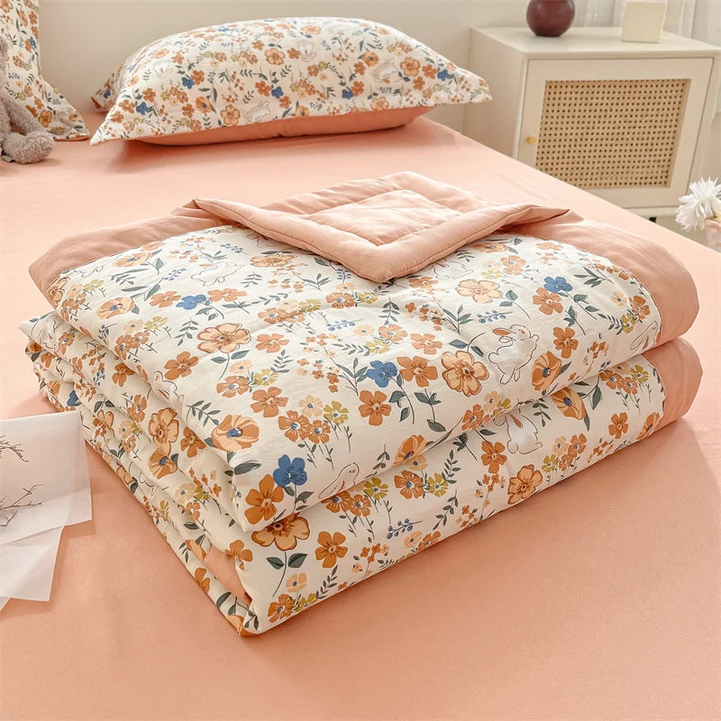 Floral Style Duvets for Summer Soft Comforter Breathable Bedspread 이불 Quilted Blanket Adults/Kids Thin Quilt (No Pillowcase)