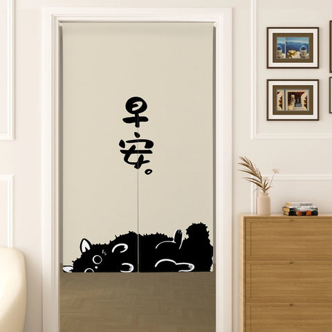 Japanese Cute Cat Door Curtain Izakaya Dining Room Blackout Partition Linen Doorway Curtains Room Entrance Hanging Half Curtains