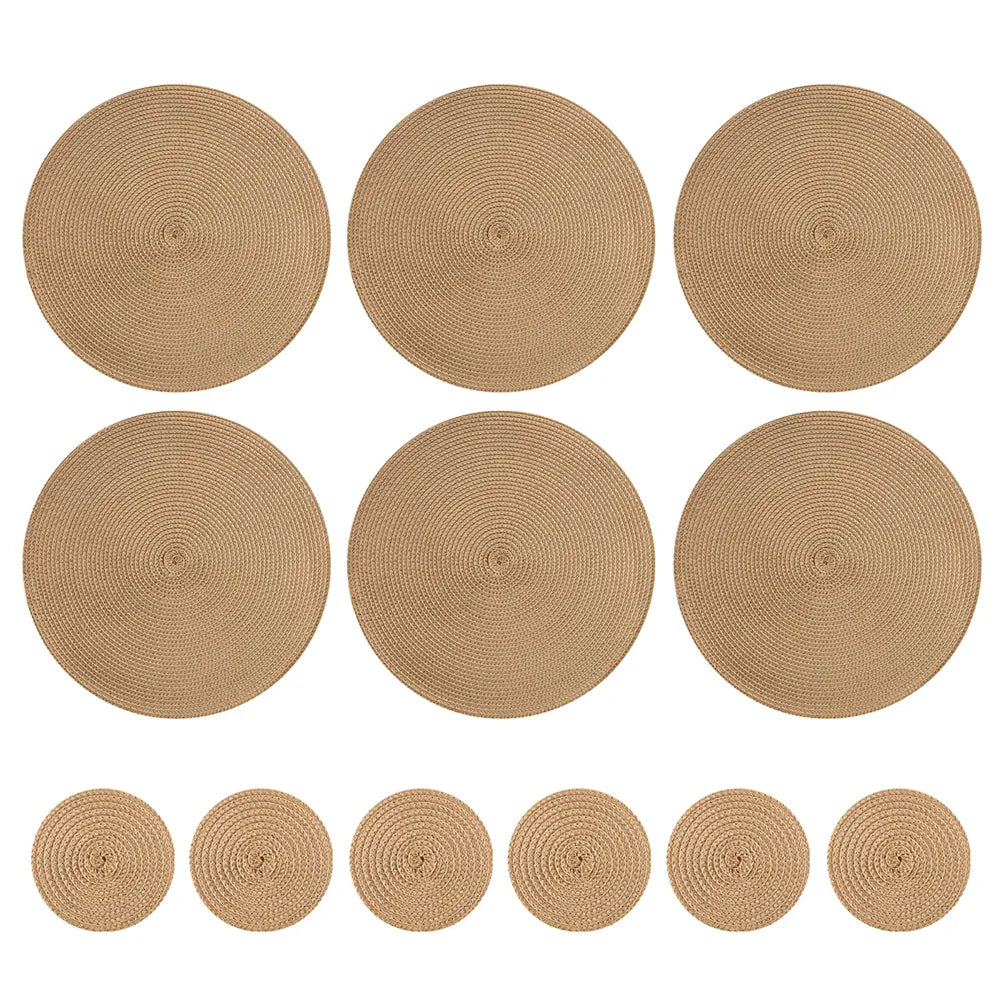 Round Braided Set of 6 Washable Round Placemats for Christmas Kitchen Wedding Dining Table 34cm Woven Heat Resistant Place Mats