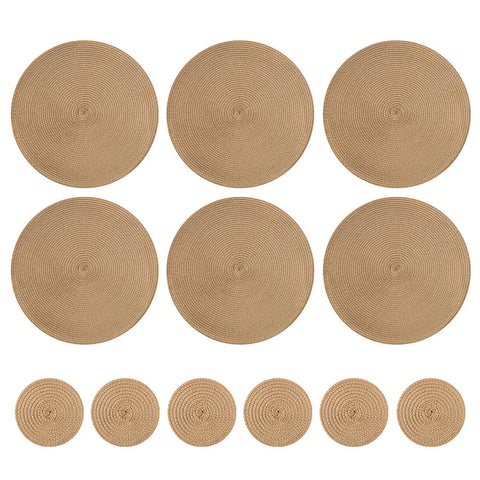 Round Braided Set of 6 Washable Round Placemats for Christmas Kitchen Wedding Dining Table 34cm Woven Heat Resistant Place Mats
