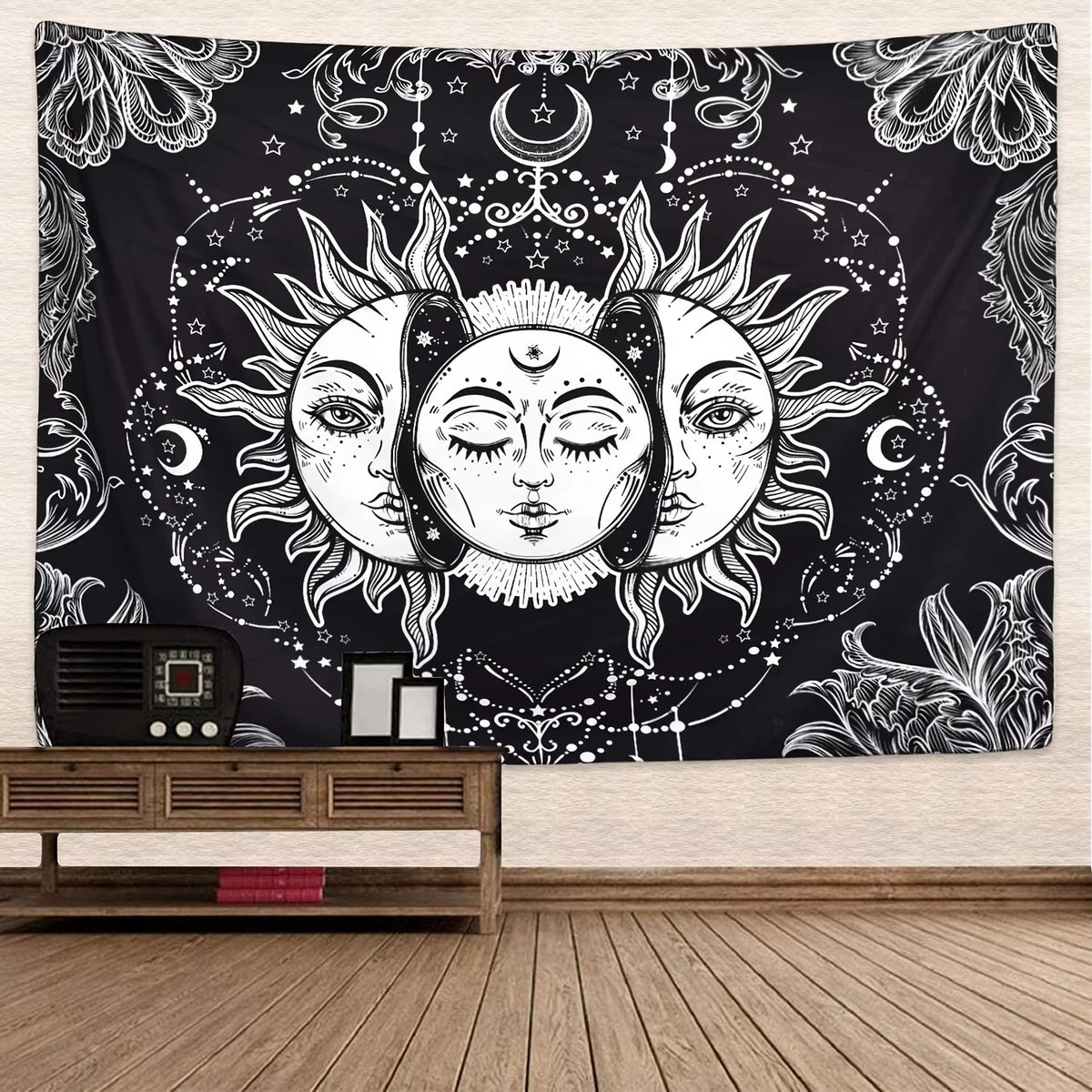1pc Celestial Sun Moon Zodiac Tapestry Astrology Themed Wall Hanging Decor with Starry Sky Design for Mystic Room