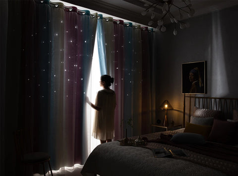 Rainbow Hollow-Out Star Blackout Curtains for Girl Kid Nursery Bedroom and Living Room Double Layer Window Cute Grommet Curtains