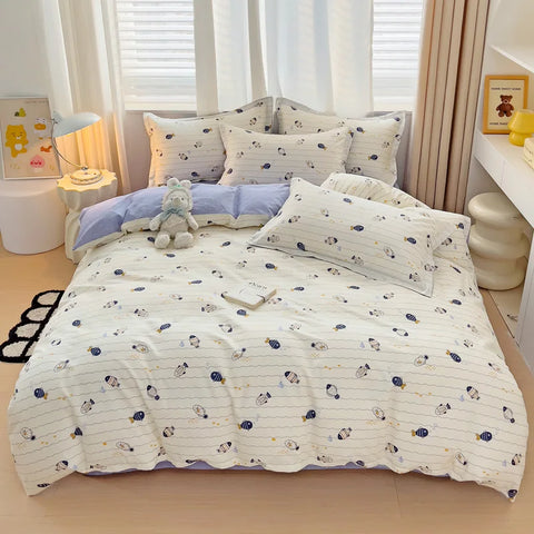 Cute Bear Duvet Cover Set for Teens, 3-Pieces Set 100%Cotton Comforter Cover with Pillow Shams, Soft Comfortable Kids Bedding