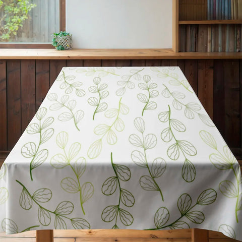 Modern Simple Green Leaves Tablecloth Perfect for Dining Tables, Reusable Kitchen Covers, Decorative Home Textiles, Washable Eas