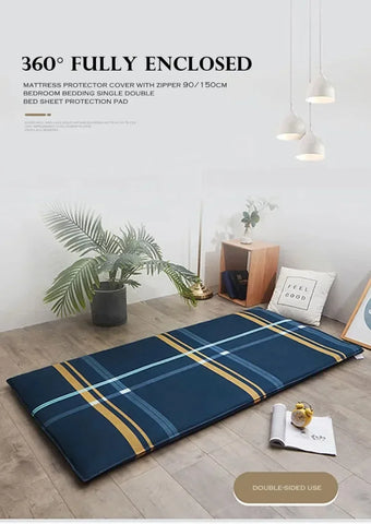 360° Fully Enclosed Mattress Protector Cover withZipper Polyester Student Dormitory Single MattressCover Floor Cushion Protector