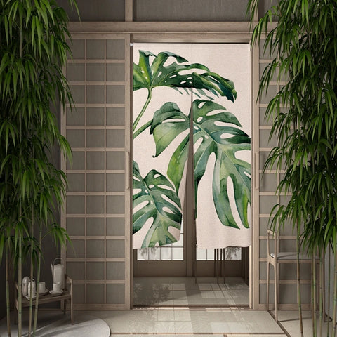 Summer Tropical Plant Leaves Door Curtain Turtle Leaves Partition Curtains Modern Room Kitchen Entrance Hanging Half-Curtain