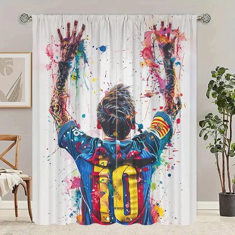 Various Football Number 10 Players -2 pieces - Printed curtains, 100% polyester, suitable for home decor (excluding poles)
