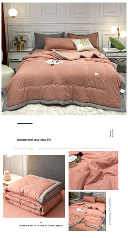 Japan Style Summer Quilt Soft Breathable Quilted Duvet Queen Skin Friendly WashableThin Comforter Lightweight Blanket 180x220