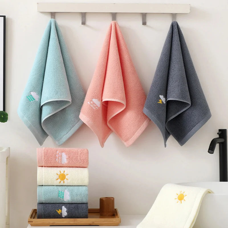 Bathroom cotton towel 74x34cm weather face towel embroidered word cute soft absorbent towel hand towel