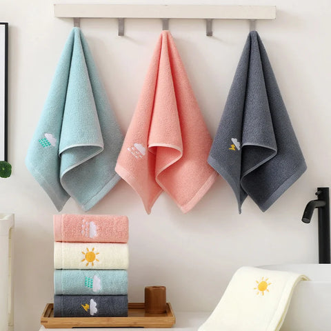 Bathroom cotton towel 74x34cm weather face towel embroidered word cute soft absorbent towel hand towel