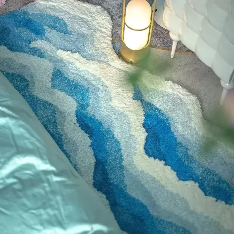 VIKAMA Imitation Cashmere Carpet Beach Wave Creative Non-slip Bathroom Carpet Bedroom Bedside Carpet Living Room Door Mat Home D
