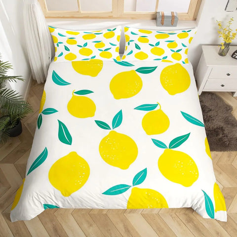 Lemon Duvet Cover Girls Boys Kids Botanical Lemon Pattern Comforter Cover Tropical Fruit Room Decorative Bedding Set with Zipper