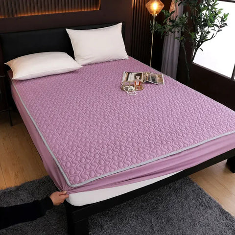 Waterproof Bed Cover Solid Color Fitted Bed Sheet With Elastic Band Anti-slip Adjustable Mattres Protector Fitted Sheet For Home