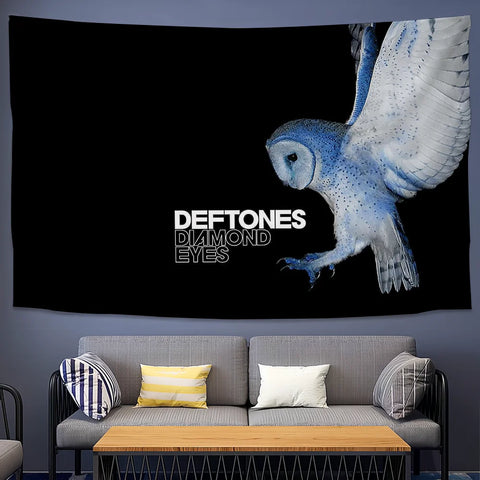 Deftones Diamond Eyes Owl Print Tapestry Polyester Fabric Wall Hanging Music Band Theme Home Decor Bedroom Living Room Art Backd