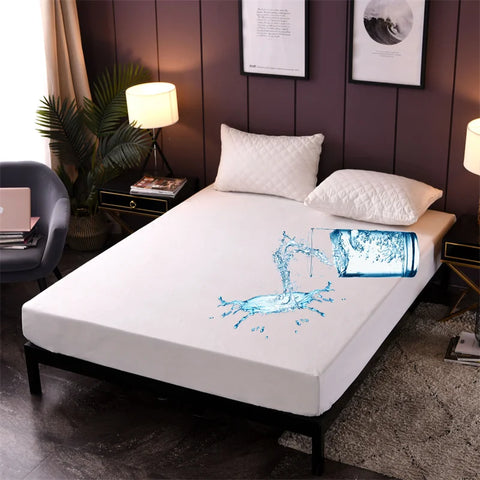 Waterproof Mattress Protector Cover Queen Size 14 inches Deep Pocket Polyester Bed Cover Solid Color Fitted Sheet (Black, Queen)
