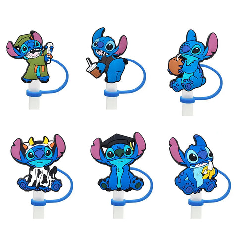 Disney Stitch Cartoon Silicone Straw Covers For Water Glass Bottle Drinking Dust Cap Straw Tip Cover Cup Accessories For 10mm