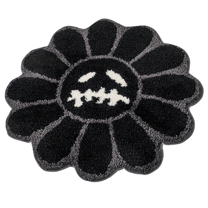 Smiling Face Tufted Rug Flower Art Rug for Bedroom Living Room Retro Rainbow Fluffy Bathroom Smile Rug Nonslip Mat Home Decor