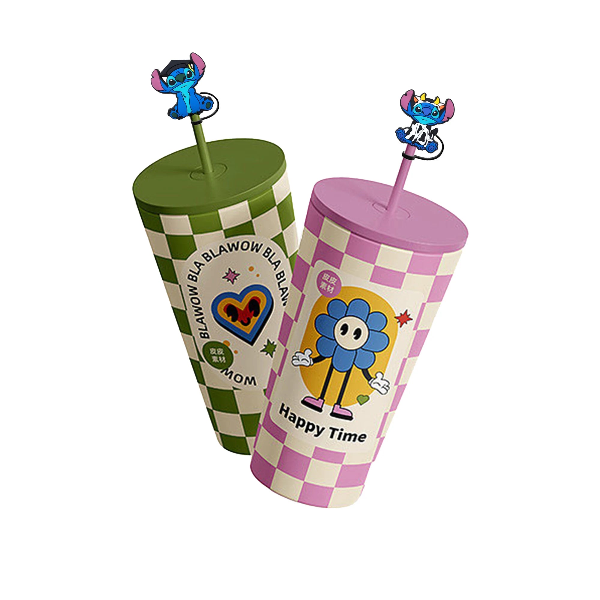 Disney Stitch Cartoon Silicone Straw Covers For Water Glass Bottle Drinking Dust Cap Straw Tip Cover Cup Accessories For 10mm
