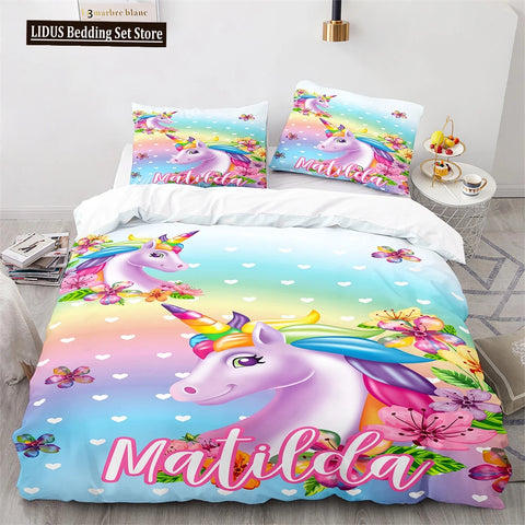Unicorn Rainbow Duvet Cover Set King Twin Full Size Kids Boy Girl Bedding Set Colourful Cartoon Child Polyester Comforter Cover