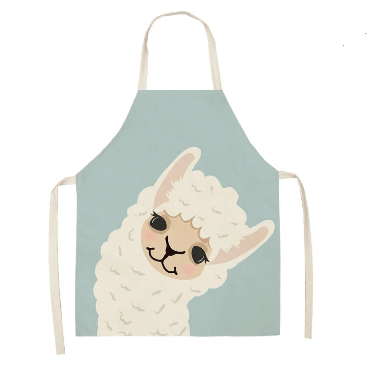 Alpaca Llama Cactus Printed Cotton Linen Sleeveless Aprons Kitchen Women Pinafore Home Cooking Baking Waist Bib Fartuchy Tablier