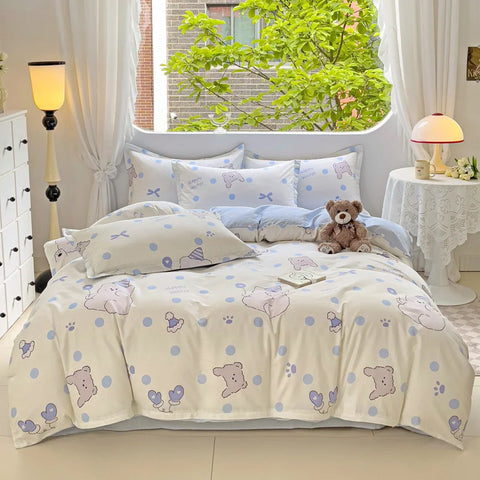 Cute Bear Duvet Cover Set for Teens, 3-Pieces Set 100%Cotton Comforter Cover with Pillow Shams, Soft Comfortable Kids Bedding