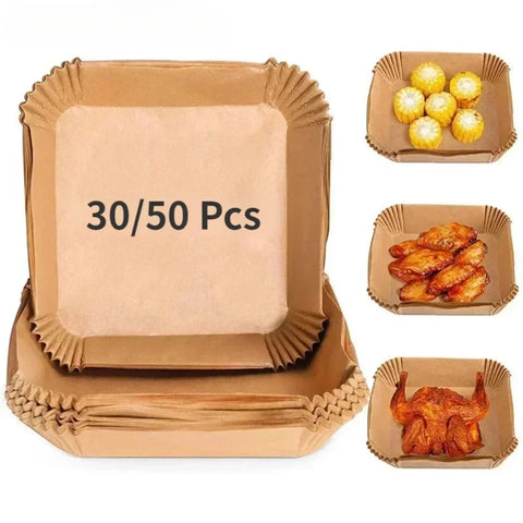 50/30PCS Waxed Paper for Air Fryer Baking Supplies Non-stick Pot Holders Airfryer Papers BBQ Plate Bakeware Kitchen Dining Bar