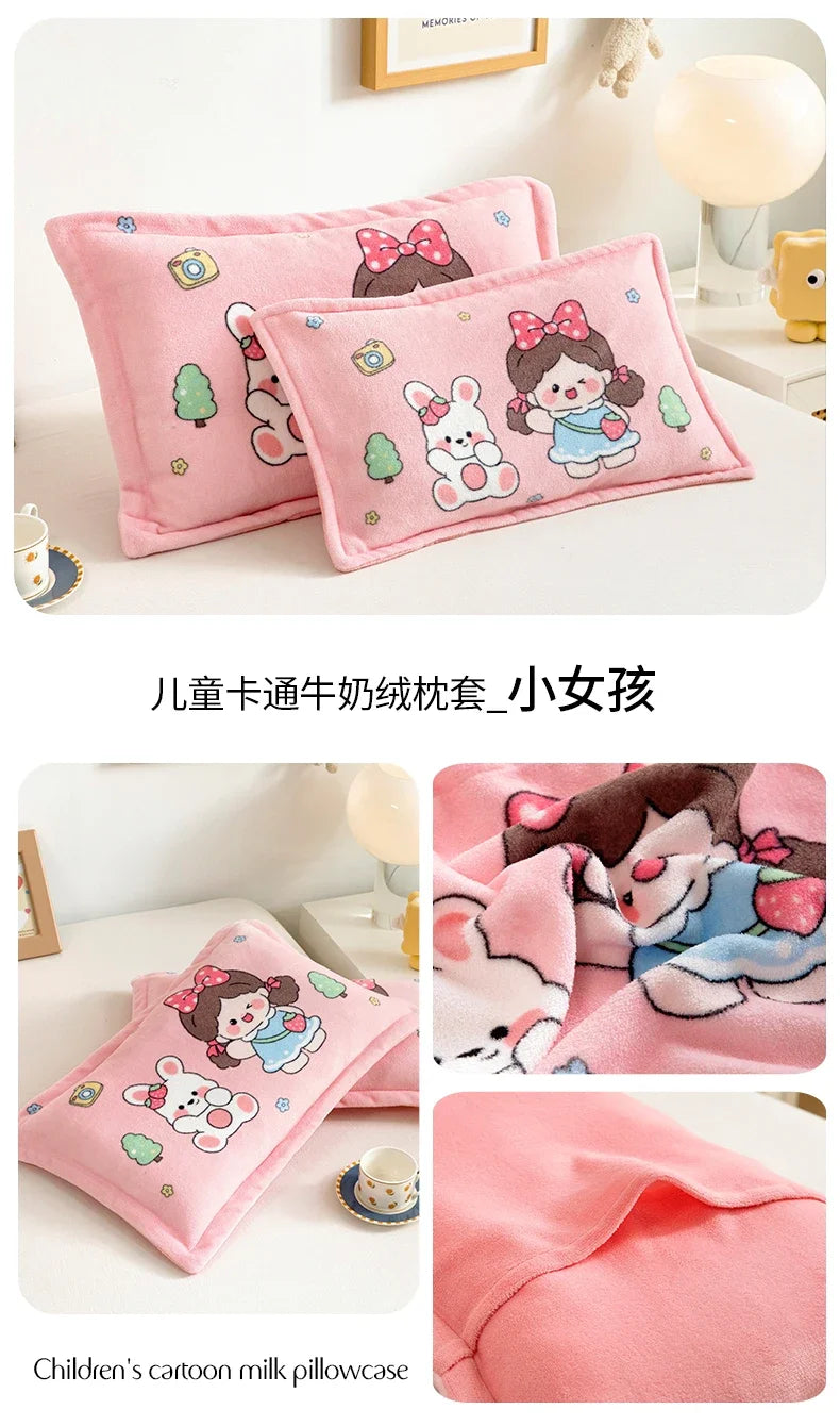 Kids Thick Warm Winter Pillowcase ,Velvet Flannel Skin-Friendly Pillowshams,Fluffy Fabric Pillow Covers Super Soft Home Textiles