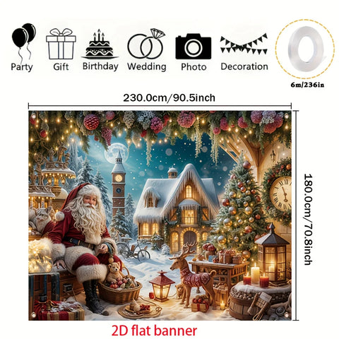 tapestry Festive Christmas - Durable Polyester, Santa Claus & Gingerbread House Scene with Snowy Village