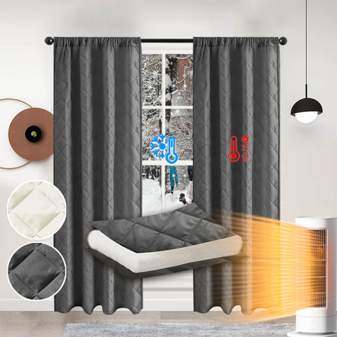 Quilted Blackout Curtains Heavy Duty Noise Reducing Thermal Insulated Drapes Liner Anti-cold Rod Pocket for Living Room Bedroom