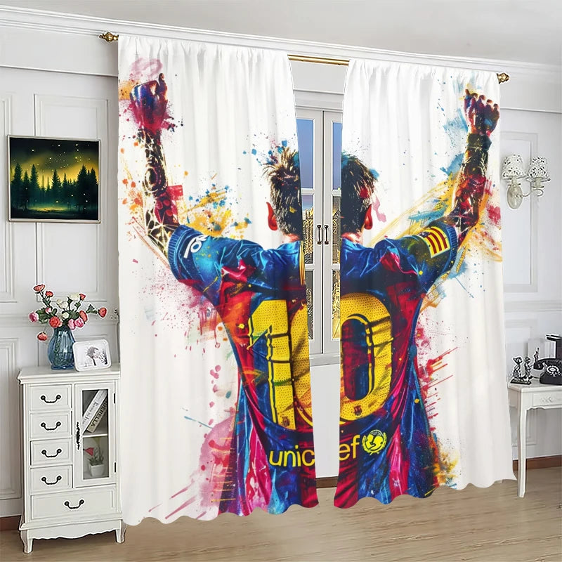 Various Football Number 10 Players -2 pieces - Printed curtains, 100% polyester, suitable for home decor (excluding poles)