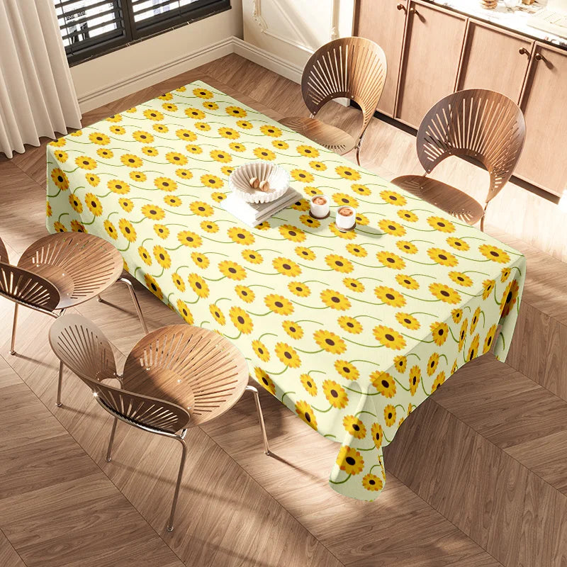 Sunflower Pattern Tablecloth Yellow Floral Design Dining Room Decoration Home Textiles Waterproof Decorative Cover for Kitchen U