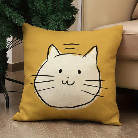 "Cute Cat Face Pillow Cover Soft Plush Gift for Kids Adults No Insert Included Cozy Decorative Cushion Case"