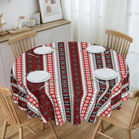 Ukraine Vyshyvanka Embroidery Tablecloth Round Oilproof Bohemian Geometric Table Cover Cloth for Kitchen 60 inches