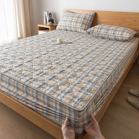 A-Class Hypoallergenic Washed Cotton Quilted Mattress Cover - Soft, Antibacterial, Cozy for a Restful Night's Sleep