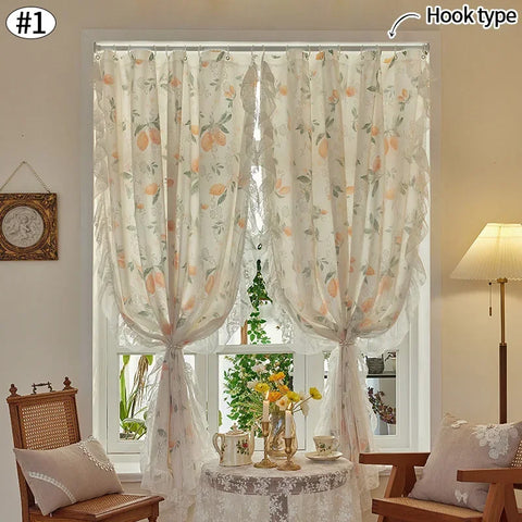 Double Layer Sheer Curtains Floral Print Lace French Style Voile Organza for Bedroom Decor Antique White Drapes 2025 New Design